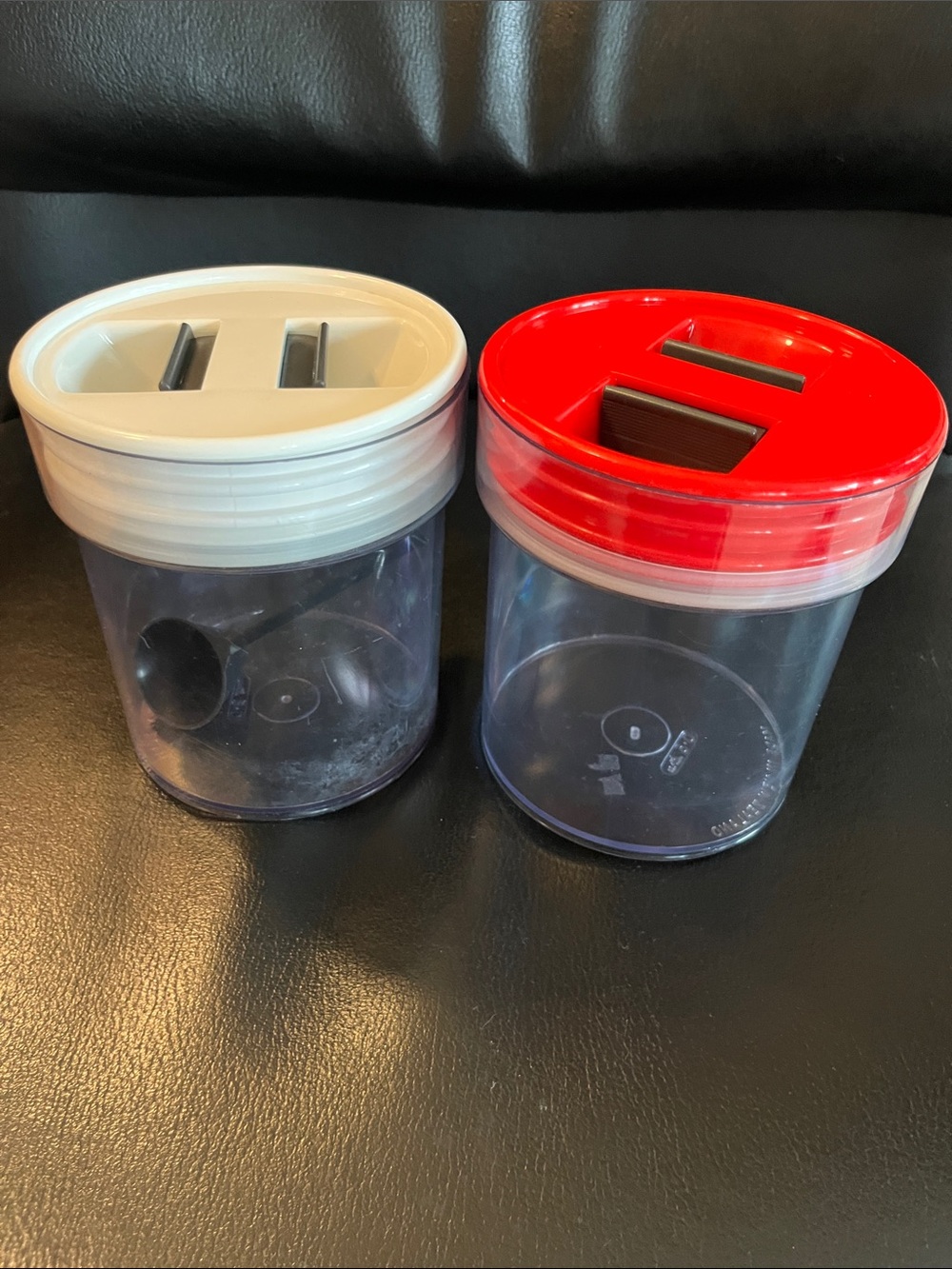 Universal Red and White Dual-Slot Phone Accessory Organizer - Clear Jar